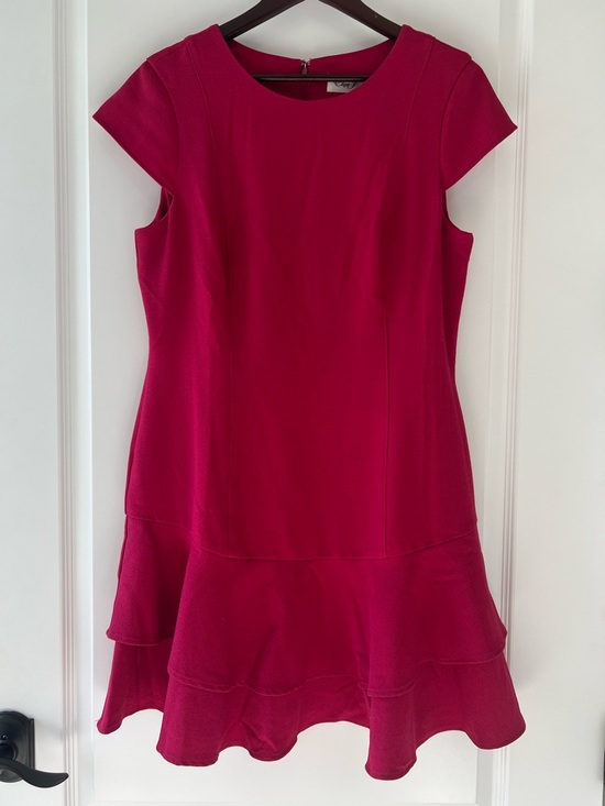 Eliza J Dresses & Skirts - Eliza J Stretch Ruffle Crepe Chic Sheath Cocktail Ruffle Dress Mini Pink Sz 14